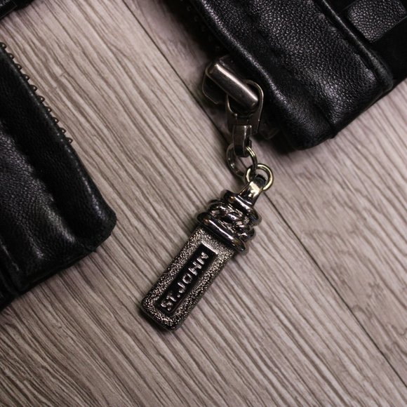 St. John Black Woven Leather Light Jacket Small - Picture 4 of 10